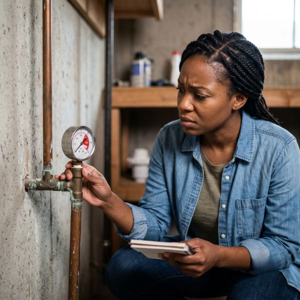 woman looking at water pressure gauge