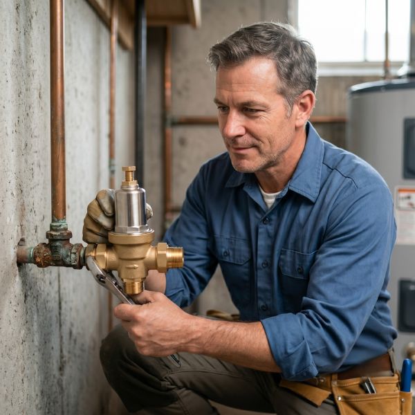 plumber fixing pipes