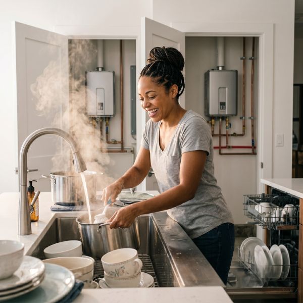 woman washing dishes