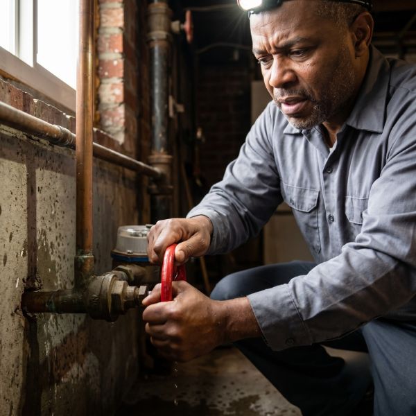 man shutting off water